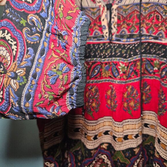 Gypsy Rose Womens S Boho Paisley  Tie Neck Top Balloon Sleeve Flowy Folksy Boho - Picture 4 of 12